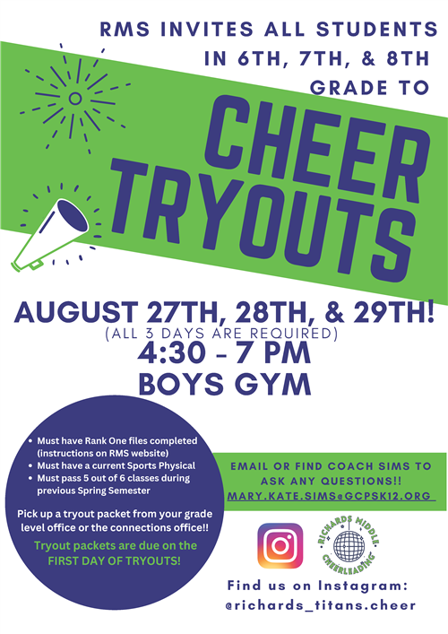Cheer Tryouts August 27 through 29